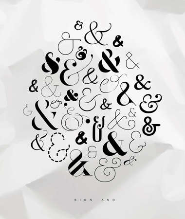 Poster hand drawn decoration symbols ampersand drawing on crumpled paper backgroundのイラスト素材