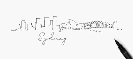 City silhouette sydney in pen line style drawing with black lines on white backgroundのイラスト素材