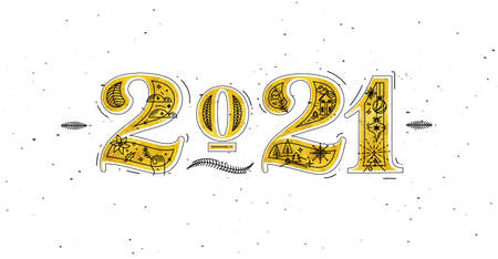Christmas poster lettering 2021 drawing in graphic style on white backgroundのイラスト素材