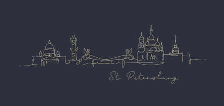 City silhouette st petersburg in pen line style drawing with black lines on dark blue backgroundのイラスト素材