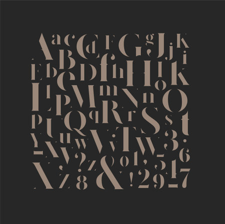 Stylish elegant font, english alphabet. uppercase, lowercase letters and numbers brown mixのイラスト素材
