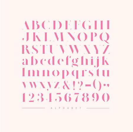 Stylish elegant font, english alphabet. uppercase, lowercase letters and numbers pinkのイラスト素材