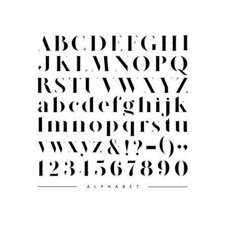 Stylish elegant font, english alphabet. uppercase, lowercase letters and numbersのイラスト素材