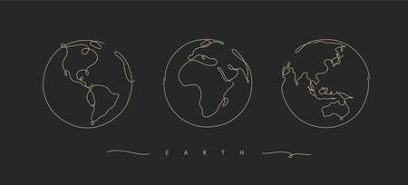 Hand drawing globe freehand sketch in pen line style on black backgroundのイラスト素材