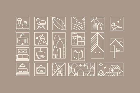 Set of creative modern art deco signs in flat line style drawing on coffee background.のイラスト素材