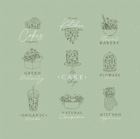 Coffee shop vintage icons set. Hand drawn design elements.のイラスト素材