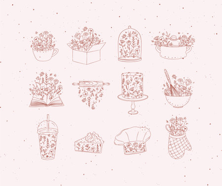Set of hand drawn doodle kitchen icons. Vector illustration.のイラスト素材