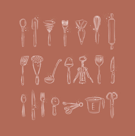 Set of kitchen utensils and tools icons. Vector illustration.のイラスト素材