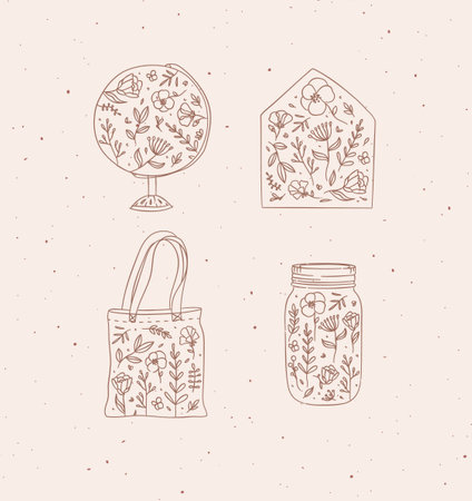 Vector set of hand drawn doodle floral elements and objects.のイラスト素材