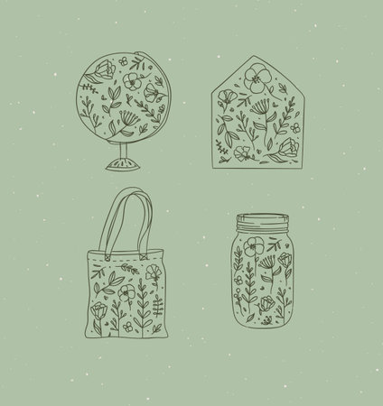 Set of hand drawn doodle eco bags. Vector illustration.のイラスト素材