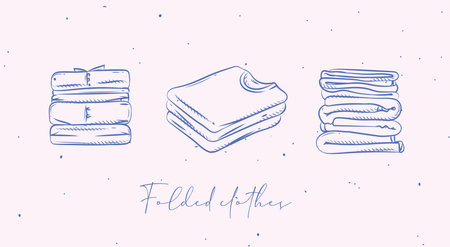 Folded clothes in different angles drawing in graphic style on peach backgroundのイラスト素材