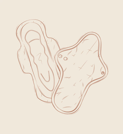Women regular and reusable sanitary pads composition drawing on beige backgroundのイラスト素材