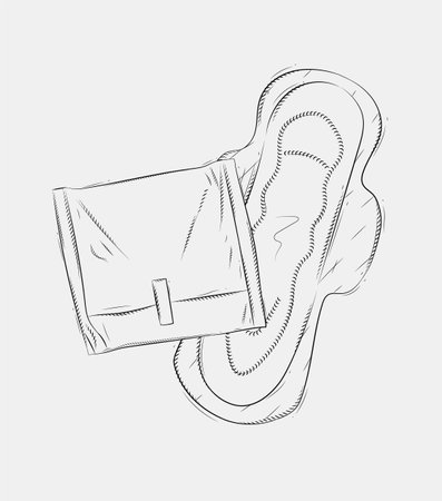 Women sanitary pad packed and unpacked composition drawing on grey backgroundのイラスト素材