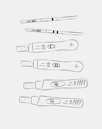 Pregnancy or ovulation tests composition drawing on grey backgroundのイラスト素材