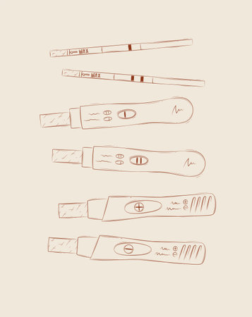 Pregnancy or ovulation tests composition drawing on beige backgroundのイラスト素材