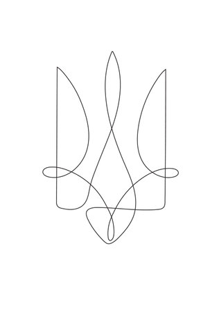 Ukraine coat of arms drawing in pen line style on white backgroundのイラスト素材