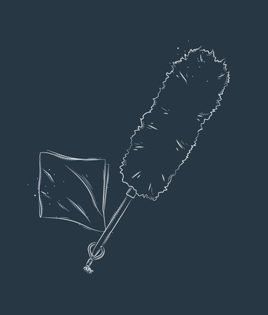 Dust remover tool and wipes drawing in graphic style on blue backgroundのイラスト素材