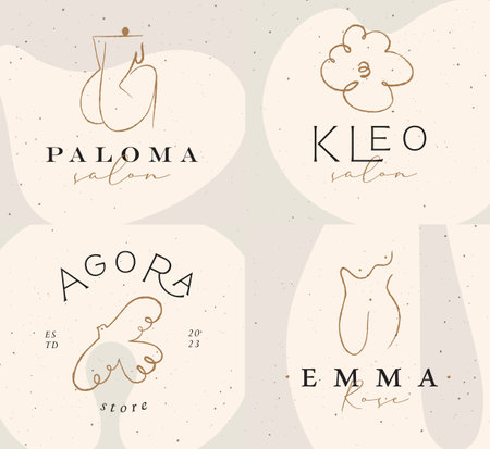 Labels art style woman back, torso, cloud, bird with lettering drawing on beige backgroundのイラスト素材