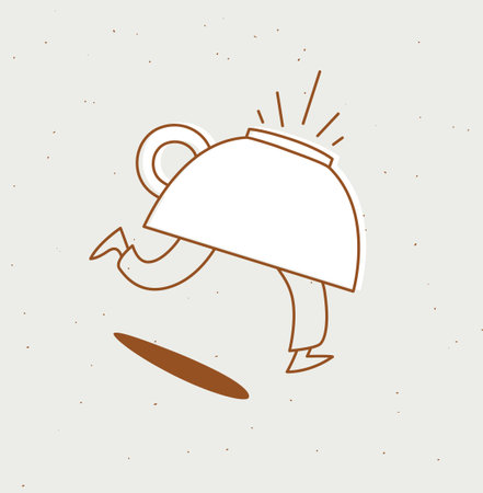 Running inverted cup of coffee drawing in cartoon flat line style on beige backgroundのイラスト素材