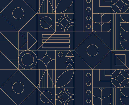 Art deco geometrical seamless vintage pattern drawing in blue palette.のイラスト素材