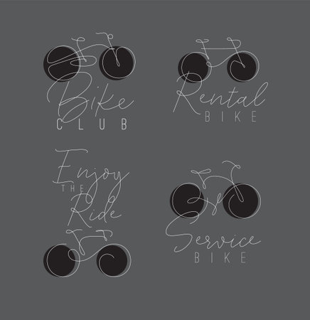 Bike icon labels with lettering drawing with color elements on grey backgroundのイラスト素材
