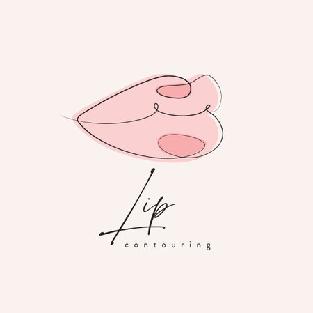 Lips with contouring drawing in linear style on beige backgroundのイラスト素材