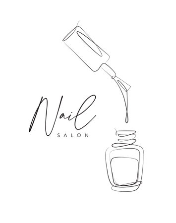 Nail polish bottle lettering salon drawing in linear style on white backgroundのイラスト素材