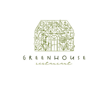 Greenhouse restaurant label with lettering drawing on white color background.のイラスト素材