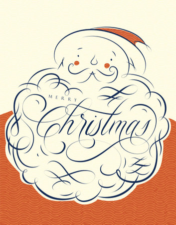 Merry christmas poster with santa claus drawing in vintage style on light backgroundのイラスト素材