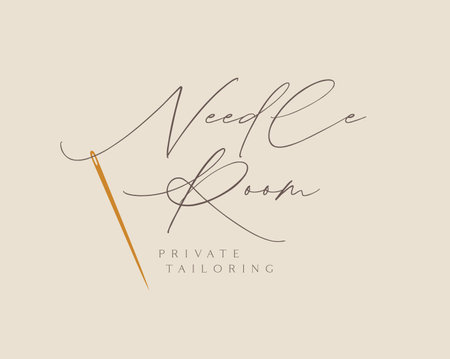 Sewing needle private tailoring label drawing in minimalist art style on beige backgroundのイラスト素材