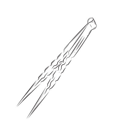 Hookah charcoal tongs for smoking shisha drawing in vintage graphic style with black on white backgroundのイラスト素材
