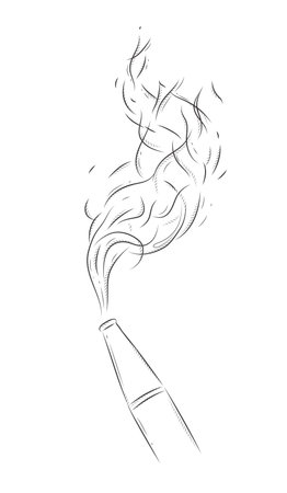 Hookah hose with steam for smoking shisha drawing in vintage graphic style with black on white backgroundのイラスト素材