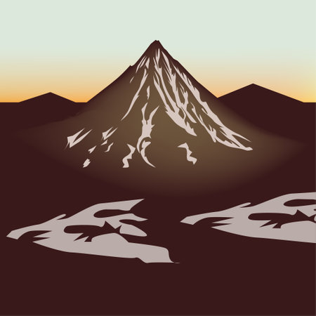 Volcano snow landscapes sky sunsetのイラスト素材