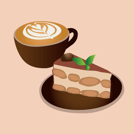 Cup of coffee with a sweet tiramisuのイラスト素材