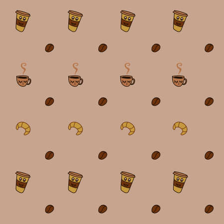 Coffee background pattern with cup and croissantのイラスト素材