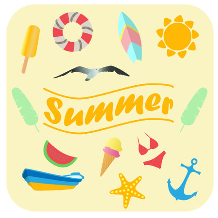 Summer set vacation beach seaのイラスト素材