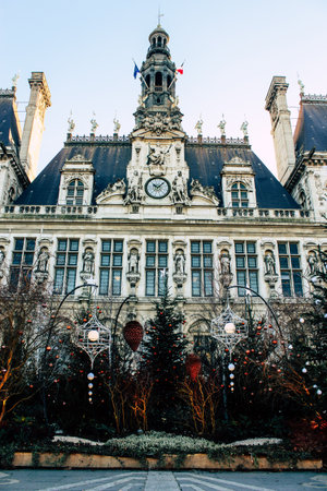 Christmas in Paris, France. Architecture and landmarks of Paris. Postcard of Parisのeditorial素材