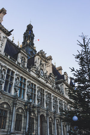 Christmas in Paris, France. Architecture and landmarks of Paris. Postcard of Parisのeditorial素材