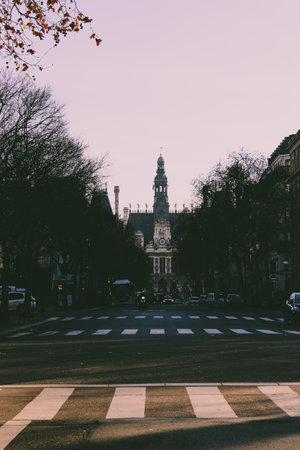 Crossroads of streets in Paris, France. Architecture and landmarks of Paris. Postcard of Parisのeditorial素材