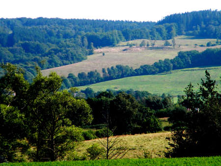 agriculture landscape with meadows and feildsの写真素材