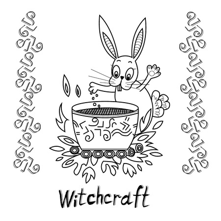 Rabbit brews a potion in the magic cauldronのイラスト素材