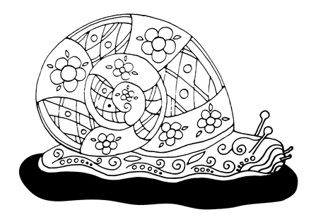 Cute snail in style zentangl for designのイラスト素材