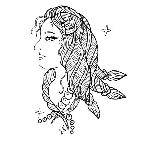 face profile girl in sketch styleのイラスト素材