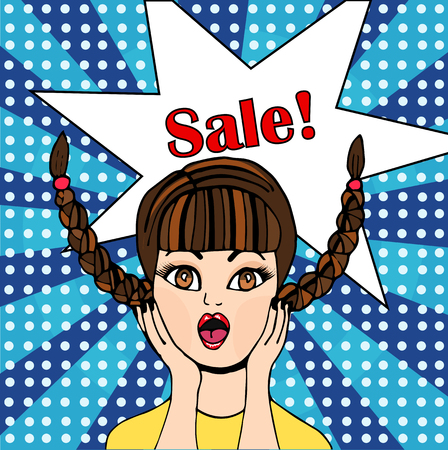 Surprised girl with two braidsのイラスト素材