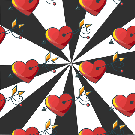 Seamless background pattern with a target of red hearts pierced by an arrow- vector illustrationのイラスト素材