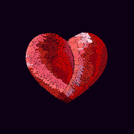 Embroidery. Beautiful romantic heart on a black background - vector illustrationのイラスト素材