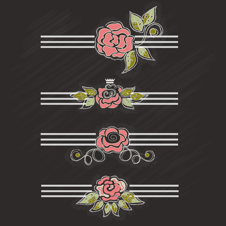 Set of beautiful roses, retro style, chalk - vector illustrationのイラスト素材