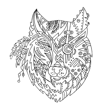 Wild Beautiful Wolf Head Hand Draw On A White Background Color Book Royalty Free Vector Graphics