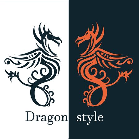 Set dragon tattoo or emblem Traditional Chinese Asian style. The symbol of wealth and luxury vector illustrationのイラスト素材