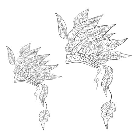 Indian headdress from the eagle feathers.Roach. Vector illustrationのイラスト素材